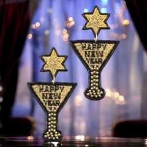 Happy New Year Star Embroidered Seed Bead Earrings